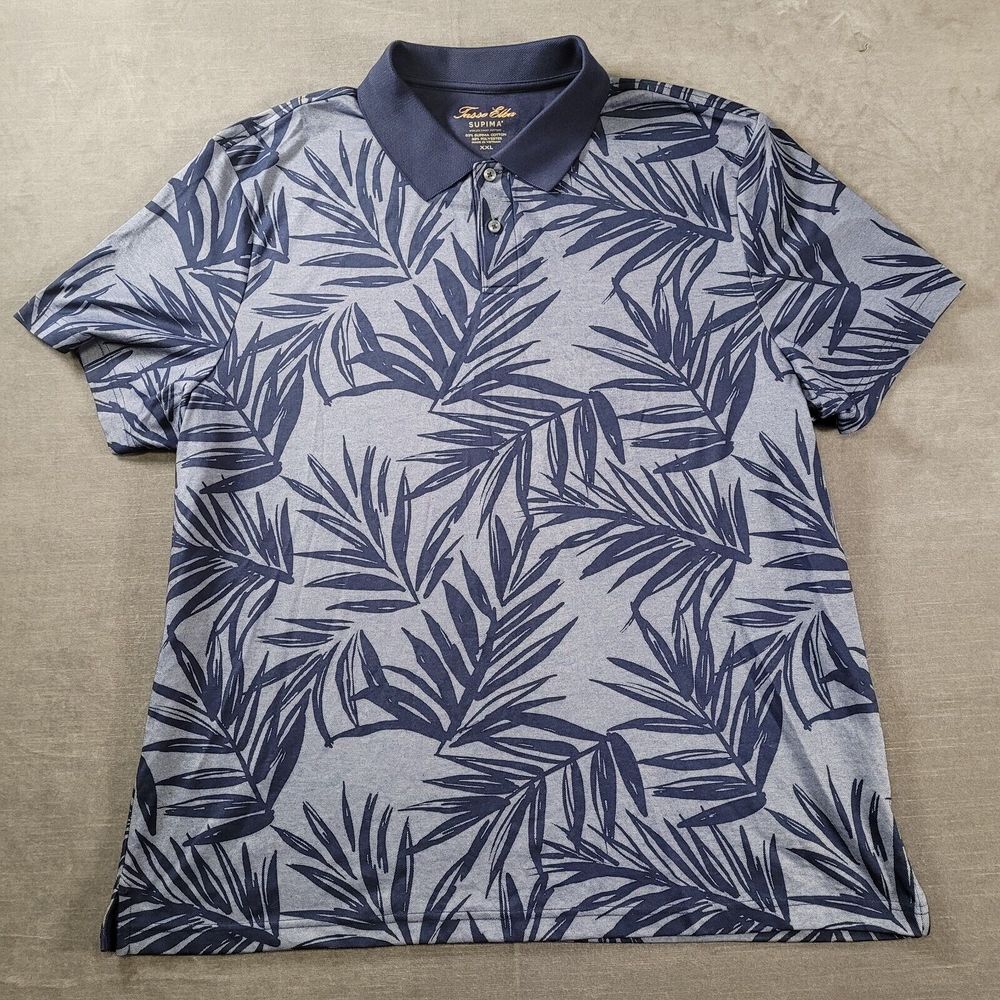 Tasso Elba Polo Shirt Mens 2XL Black Geo Pattern Cotton Short Sleeve Golf Casual